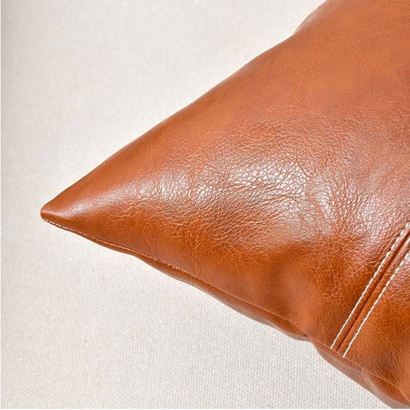 Fancy Homi Boho Brown Faux Leather Throw Pillow Set 2 Pack - Picture 3 of 6